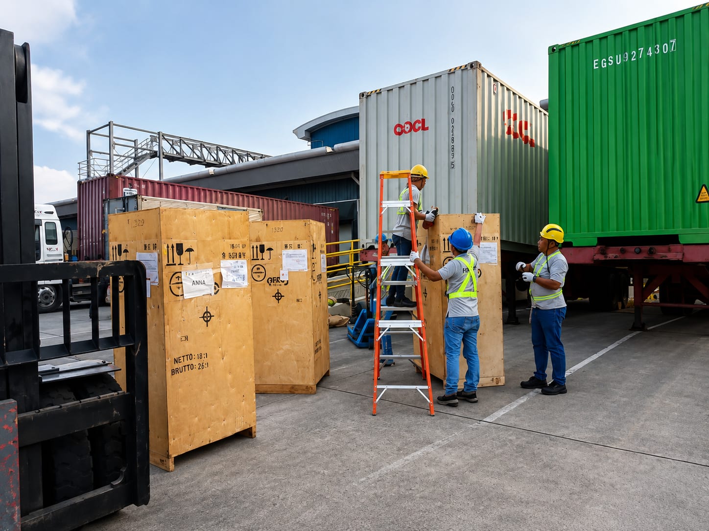 Shipping containers staged at a cargo yard